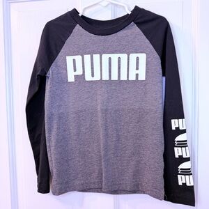 Puma Gray and Black Long Sleeve Tee with Bold Branding
